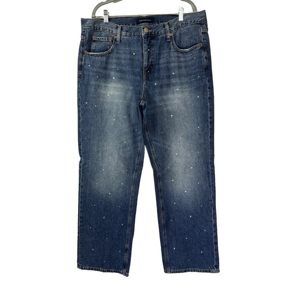 Aeropostale Womens 14 Rhinestone Studded Bling Wide Leg High Rise Denim Jean Y2K - Picture 1 of 5